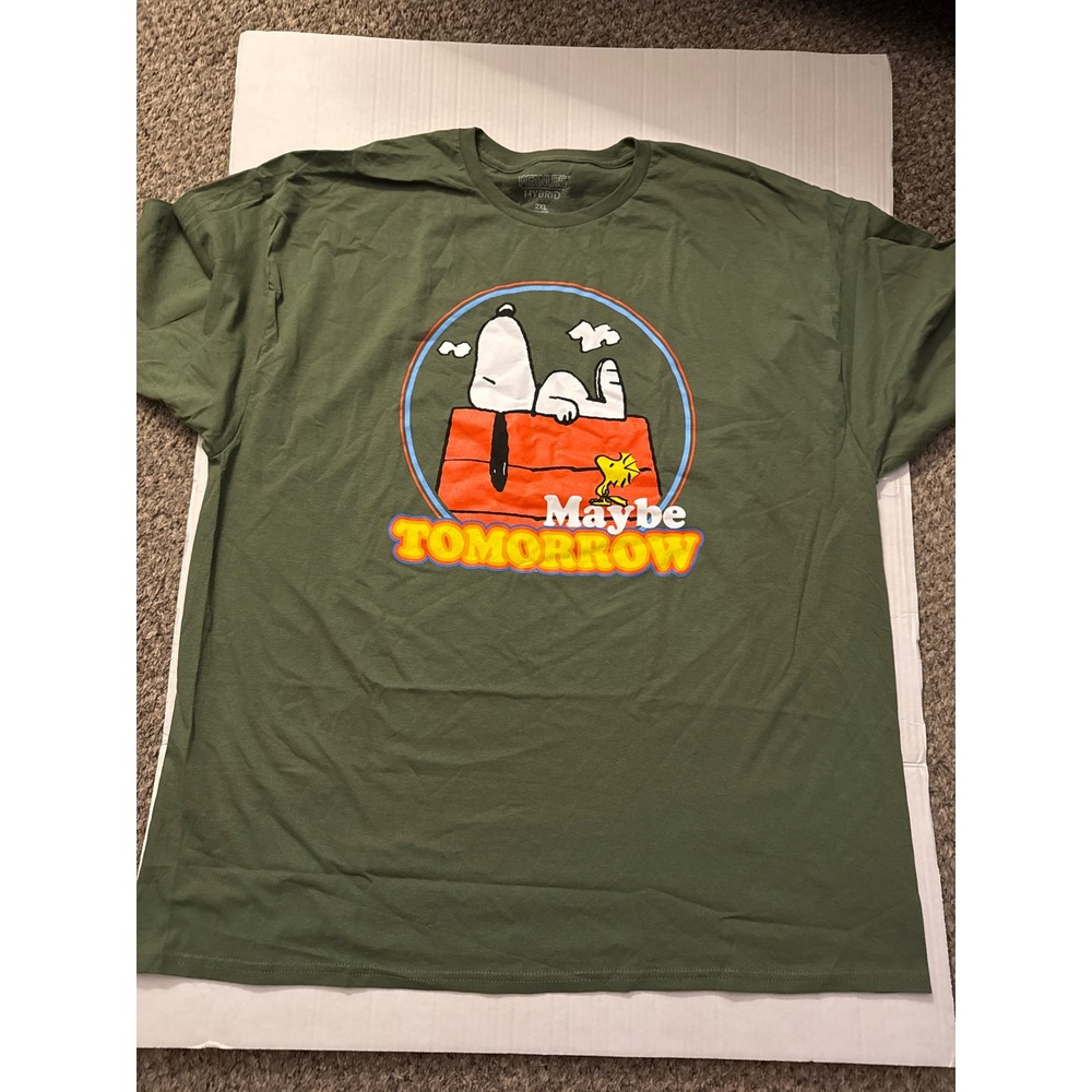 Peanuts Snoopy Maybe Tomorrow Graphic T-Shirt Mens 2XL Green Hybrid Apparel